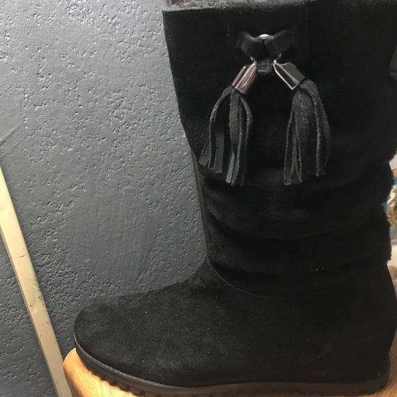 Stuart weitzman womens suede fur lined wedge winter boots - Picture 2 of 3